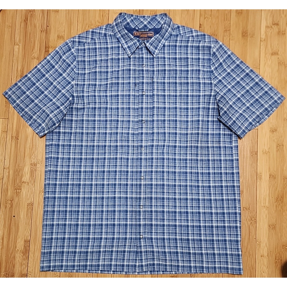 5.11 TACTICAL SERIES Classic Covert Short Sleeve Shirt Mens M Blue Plaid Fishing